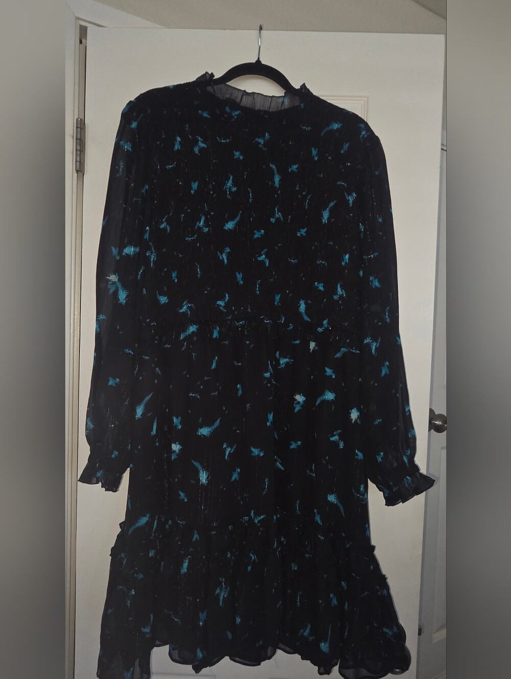 Long Sleeve Black Dress with Blue Accent - Women's
